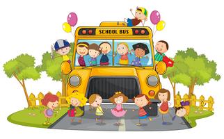 enfants et autobus scolaire vecteur