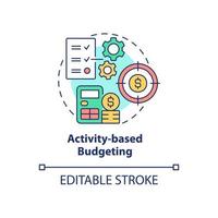 icône de concept de budgétisation basée sur les activités. objectifs financiers de l'entreprise illustration de la ligne mince de l'idée abstraite. dessin de contour isolé. trait modifiable. roboto-medium, une myriade de polices pro-gras utilisées vecteur