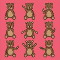 jeu de dessin animé ours en peluche mignon dans différentes poses assises vecteur