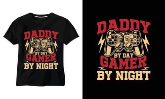 conception de t-shirt de jeu papa par jour gamer par nuit