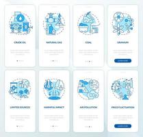 sources d'énergie et problèmes d'écologie ensemble d'écrans de page d'application mobile d'intégration. instructions graphiques en 4 étapes avec des concepts linéaires. ui, ux, modèle d'interface graphique. une myriade de polices pro-gras régulières utilisées vecteur