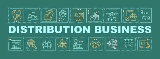 bannière de concepts de mot de démarrage de distribution. service de la société de vente en gros. infographie avec des icônes linéaires sur fond vert. typographie créative isolée. illustration de couleur de contour de vecteur avec texte