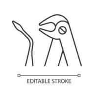 icône linéaire des outils d'extraction dentaire. pince dentaire et élévateur. instruments de chirurgie buccale. illustration personnalisable en ligne mince. symbole de contour. dessin de contour isolé de vecteur. trait modifiable vecteur