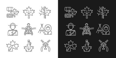 icônes linéaires de représentation canadienne définies pour le mode sombre et clair. symboles officiels du pays. héritage national. symboles de lignes fines personnalisables. illustrations vectorielles isolées. trait modifiable vecteur