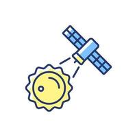 processus d'observation du soleil icône de couleur rvb jaune. enquête scientifique héliophysique par satellite artificiel. illustration personnalisable en ligne mince. illustration vectorielle isolée. dessin au trait rempli simple vecteur