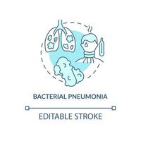 icône bleue de concept de pneumonie bactérienne. illustration de ligne mince d'idée abstraite de type d'inflammation pulmonaire. maladie contagieuse. forte fièvre durable. dessin de couleur de contour isolé de vecteur. trait modifiable vecteur