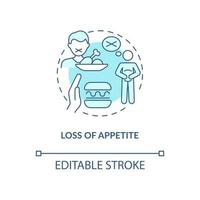 icône de concept bleu de perte d'appétit. illustration de ligne mince d'idée abstraite de symptôme de pneumonie. infections bactériennes, virales. problème métabolique. dessin de couleur de contour isolé de vecteur. trait modifiable vecteur