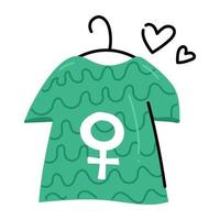 chemise avec signe de sexe féminin, icône plate de chemise féministe