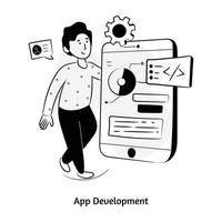 saisissez cette illustration modifiable dessinée à la main du développement d'applications vecteur