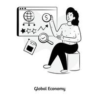 commerce en ligne, illustration dessinée à la main de l'économie mondiale vecteur