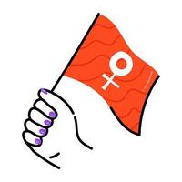 main tenant le drapeau féministe, icône modifiable à plat vecteur