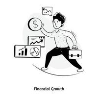 dollar et graphique de données, illustration dessinée à la main de la croissance financière vecteur