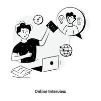 l'illustration dessinée à la main d'une interview en ligne est prête pour une utilisation premium vecteur