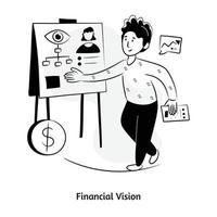 oeil d'affaires avec dollar, illustration dessinée à la main de la vision financière vecteur