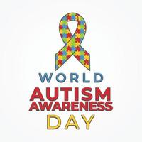 sensibilisation aux personnes autistes, illustration du concept de soutien autistique, symbole de l'autisme, ruban, coeur, puzzle vecteur