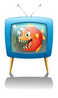 Une émission de télévision avec un grand piranha orange vecteur