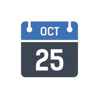 calendrier de la date du mois du 25 octobre vecteur