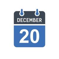 icône de la date du calendrier du 20 décembre vecteur