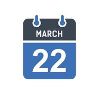 icône de la date du calendrier du 22 mars vecteur
