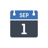 icône du calendrier du 1er septembre, icône de la date vecteur