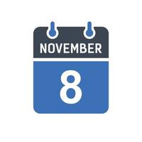 icône de la date du calendrier du 8 novembre vecteur