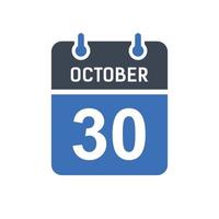 icône de la date du calendrier du 30 octobre, icône de la date de l'événement, date du calendrier, conception de l'icône vecteur