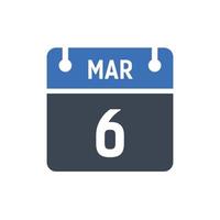 calendrier de la date du mois du 6 mars vecteur