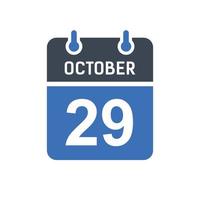 icône de la date du calendrier du 29 octobre, icône de la date de l'événement, date du calendrier, conception de l'icône vecteur