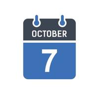 icône de la date du calendrier du 7 octobre, icône de la date de l'événement, date du calendrier, conception de l'icône vecteur