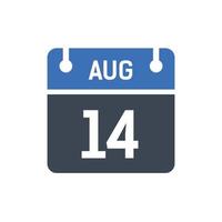 icône de la date du calendrier du 14 août vecteur