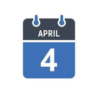 icône de la date du calendrier du 4 avril vecteur