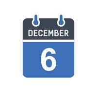 icône de la date du calendrier du 6 décembre vecteur