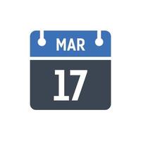icône du calendrier du 17 mars, icône de la date vecteur