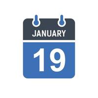 icône de la date du calendrier du 19 janvier vecteur