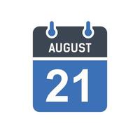 icône de la date du calendrier du 21 août vecteur