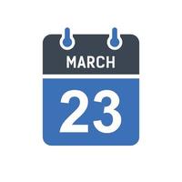 icône de la date du calendrier du 23 mars vecteur