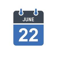 icône de la date du calendrier du 22 juin vecteur