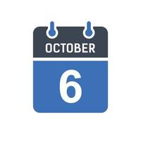 icône de la date du calendrier du 6 octobre, icône de la date de l'événement, date du calendrier, conception de l'icône vecteur