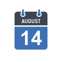 icône de la date du calendrier du 14 août vecteur