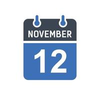icône de la date du calendrier du 12 novembre vecteur