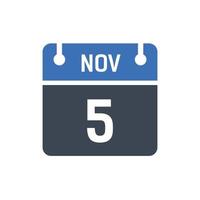 5 novembre date du mois calendrier vecteur