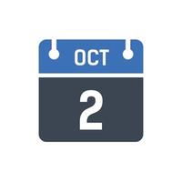 calendrier de la date du mois du 2 octobre vecteur