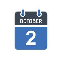 icône de la date du calendrier du 2 octobre vecteur