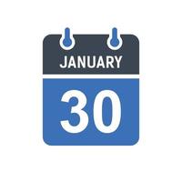 icône de la date du calendrier du 30 janvier vecteur