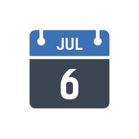 calendrier de la date du mois du 6 juillet vecteur