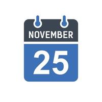 icône de la date du calendrier du 25 novembre vecteur