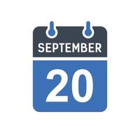icône de la date du calendrier du 20 septembre vecteur