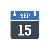 icône du calendrier du 15 septembre, icône de la date vecteur