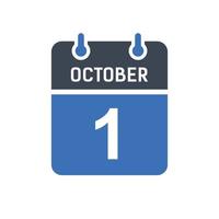 icône de la date du calendrier du 1er octobre, icône de la date de l'événement, date du calendrier, conception de l'icône vecteur