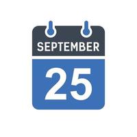 icône de la date du calendrier du 25 septembre vecteur